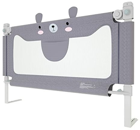 UISEBRT Bettgitter 150cm, Bettschutzgitter für Kinder, Höhenverstellbar Rausfallschutz Bett Kinderbettgitter Babybettgitter, Grau