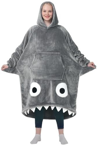 Waitu Hai-Hoodie-Decke für Erwachsene, Tragbare Kapuzendecke Mit Ärmeln, Lustige Geschenke für Damen, Herren Und Teenager, Hai-Geschenke