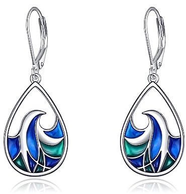925 Sterling Silber Wave Leverback Dangle Earrings Emaille Leverback Ohrring Schmuck für Frauen Mädchen Geburtstag Geschenke