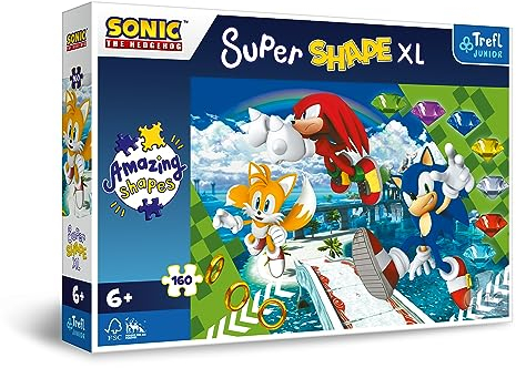 Trefl 50038 Sonic The Hedgehog, Lustiger Sonic - Puzzle 160 XL Super Shape Kinderpuzzle, Mehrfarbig