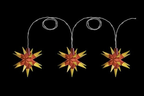 DecoTrend GmbH Sterntaler Sternenkette | Baby-Sternenkette | 3 Sterne | 18 Zacker | Rot/Gelb | 8cm | Innen | LED | Batterie | mit Timer