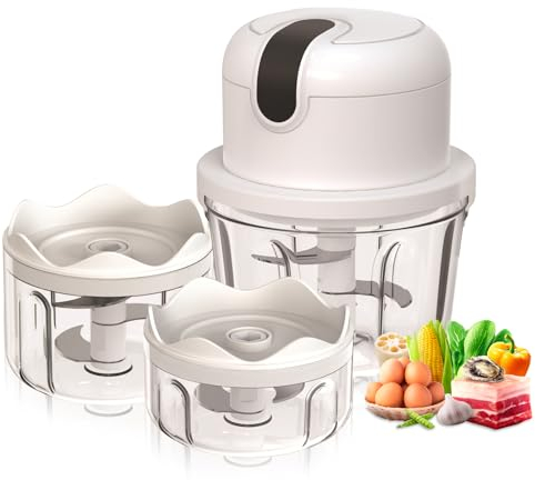 Tritatutto elettrico con porta USB, mini macchina da cucina 100 ml, 250 ml, 300 ml, tagliaverdure elettrico con 3 lame affilate, tritatutto per carne, verdura, frutta