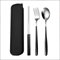 Travel Utensils, 3pcs Black Cutlery Set Portable Camp Reusable Flatware Silverware, Include Fork Spoon Chopsticks with Case