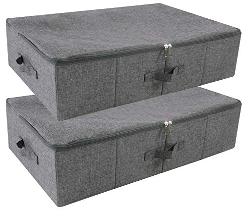 Pack de 2 cajas de almacenaje plegables bajo la cama con tapa, contenedores de almacenaje de tela sólida para mantas, ropa, zapatos, juguetes