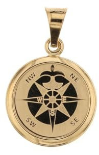 Ciondolo in oro giallo 18 kt pendente rosa dei venti piccola portafortuna gioiello uomo in oro giallo inciso lucido e satinato diametro 1,50 cm