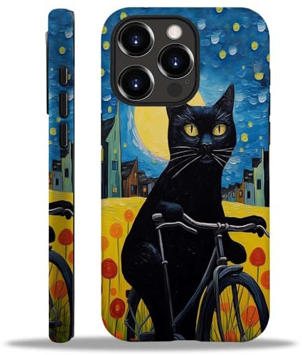 SEized Case Compatible with for iPhone 14 Pro Max,Cat Bike Starry Night Vintage Phone Case for Girl Women Boy Men,Durable Protection Case for iPhone 14 Pro Max