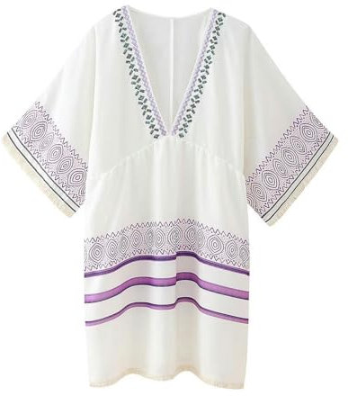 Damenkleid mit V-Ausschnitt, bestickten Fransen und Pailletten – Bildfarbe – XS