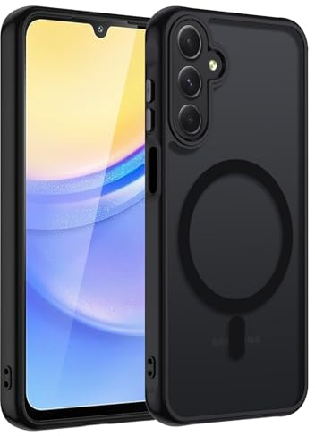 Cover Magnetica per Samsung Galaxy A15, Custodia Traslucida Opaca Posteriore Hard PC con Bumper Silicone TPU Ultra Sottile Antiurto Protettiva Caso, Nero