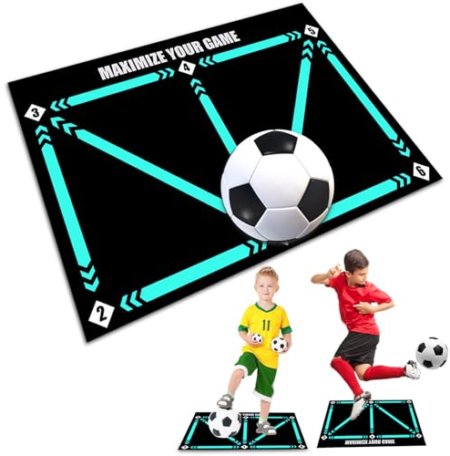 MeYuxg Fussball Matte Ballkontrolle, Fußball Schritt Trainingsmattem, Sportmatte leise, rutschfeste Stoßdämpfende Trainingsmatte, EckfeldTrainingsmatte, Agility Schritt Trainingsmatte (Blau)