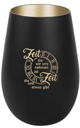 Der-Porzellan-Laden Windlicht mit Gravur Zeit die wir Uns nehmen, Schwarz Gold, Teelichthalter aus Glas mit Spruch, Tischdeko modern