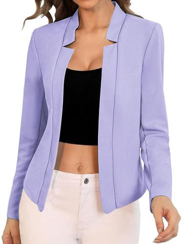FWAY Blazer da donna a maniche lunghe, cardigan aperto sul davanti, blazer casual da donna, lavoro, ufficio, bolero, taglie forti, Viola, L