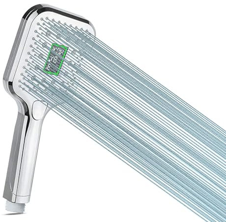 AQUALONA® Digital Display Handheld Shower Head - Saves Water - Boosts Water Pressure - Rub Clean Technology - Standard BSP Connection - Adult, Children, Pet, Home, Gym - 3 Spray Patterns - Universal