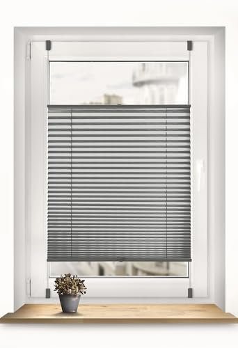 Sonello Plissee Klemmfix ohne Bohren 80cm x 100cm Anthrazit/Dunkelgrau Faltrollo Plisseerollo Jalousie für Tür & Fenster Blickdicht Sichtschutz Sonnenschutz Fertifplissee Rollo