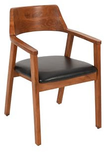 SAM Esszimmerstuhl Angel, Akazienholz nussbaumfarben, schwarzes Echtleder, Holzstuhl mit Armlehnen, ergonomischer Massivholz-Sessel mit Leder-Bezug, Stuhl für Küche, Esszimmer & Wohnzimmer