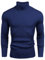 Uusollecy Pull Col Roulé Homme Manches Longues en Tricot Pull Homme Hiver Chaud Pulls Homme Casual Slim Fit, Bleu Marine, XXL