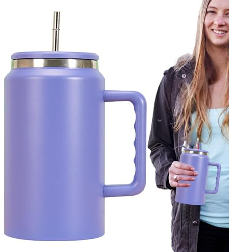Tumbler da 50 Oz con cannuccia, tazza isolata con manico ad alta capacità, tazza termica ad alta capacità e coperchio e maniglia. Tazza isolata che rimane fredda per bevande calde