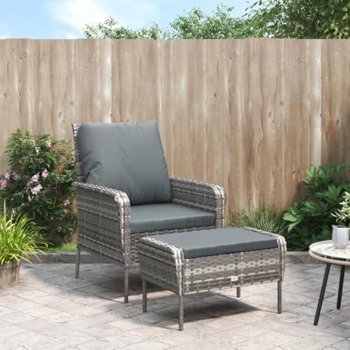 ShGaxin Fauteuil de jardin avec repose-pieds en rotin synthétique gris, chaises terrasse extérieure, chaises balcon, chaises de jardin extérieur, chaise terrasse - 364115
