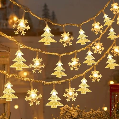 MUCOOS Guirnalda de luces de Navidad con pilas, 6 m, decoración para habitación infantil, ventana y árbol de Navidad, perfecta para decoración de Navidad, interior y exterior, decoración de Navidad,