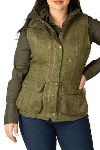 Tweed Waistcoat British Made Country Hunting Bodywarmer Gilet 5 Colours (UK, Numeric, 10, Regular, Regular, Dark Green)