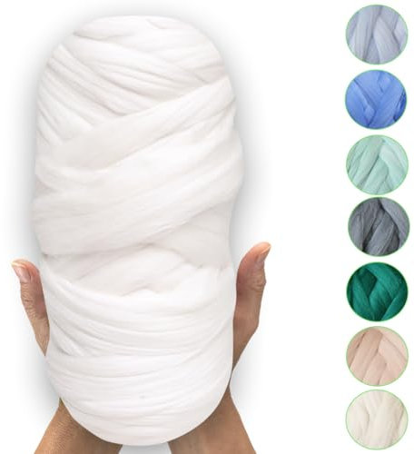 MeriWoolArt® 100% XXL Merino Wolle - 19 Micron Weiche, Dicke Filzwolle für Trocken- und Nassfilzen - DIY Decke, Baby, Armstricken - Flauschig zum Stricken & Häkeln