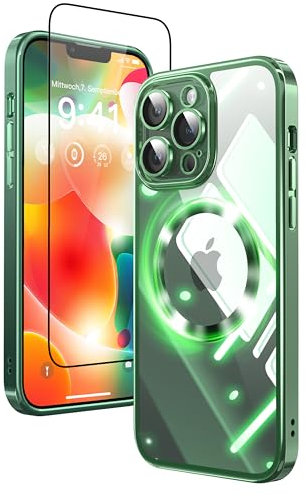 Mephoro 2 in 1 für iPhone 11 Pro Hülle Crystal Clear, Vergilbungsfrei, Kompatibel mit Magsafe, mit 1X Displayschutzfolie + Kameraobjektivschutz, Stoßfeste Schutzhülle iPhone 11pro Hülle, Grün
