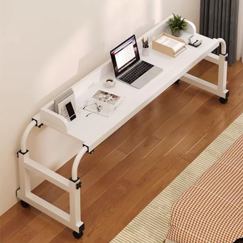 Adjustable Overbed Table on Wheels White Laptop Tray Table with Adjustable Height Convenient and Versatile Bedside Table