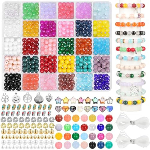 YSWOVUO 685 Stück 30 Farben Perlen für Armbänder, 8mm Runde Bunte Perlen, Perlen zum Auffädeln für DIY Schmuckherstellung Armbänder Halsketten Handwerk, Perlen zum Basteln für Erwachsene und Kinder