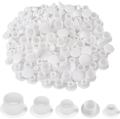 WUSJCOF 100 Pièces Cache Trou Bouchon Plastique Autocollant, Couvercle de Vis Trous de Perçage Différentes Tailles Durable Facile à Utiliser (5mm/6mm/8mm/10mm/12mm) (Blanc)