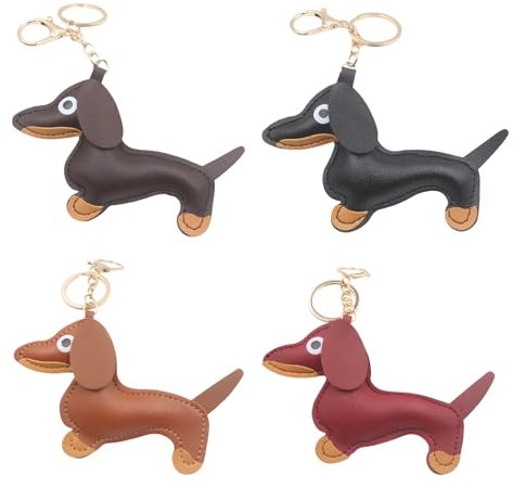 VARKAGE 4 Stück Dackel Schlüsselanhänger, Süße Welpe Hundetasche Anhänger Leder Glücksbringer Dackel Keychain Geschenke für Handtasche Rucksack Dekoration Schmuck