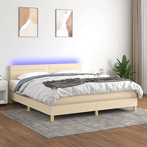 Rantry Boxspringbett mit Matratze und LED Creme 160 x 200 cm aus Stoff, Bett Bettrahmen, Gestell, modernes Bett, Struktur Wohnzimmer, Schlafzimmer, Möbel Modell 3133810