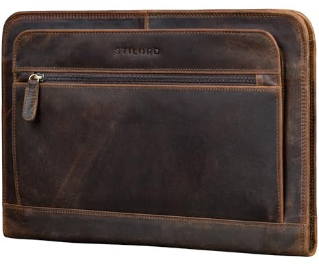 STILORD 'Elton' Dokumententasche Leder Konferenzmappe A4 Schreibmappe 13,3 Zoll Aktenmappe Große Dokumentenmappe mit Reißverschluss Vintage Echtleder, Farbe:Soria - braun