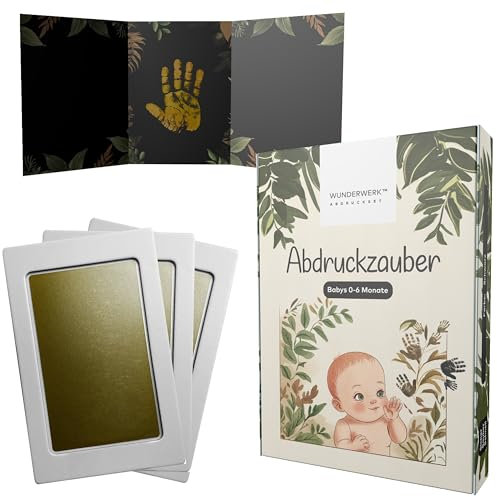 ABDRUCKZAUBER Original Baby Abdruckset 0-6 Monate I GOLD Handabdruck Set & Fußabdruck Baby I Personalisiertes Geschenk Baby I Inkl. 3 Stempelpads, 3 Abdruckkarten & 1 liebevolle Faltkarte