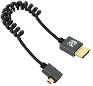 YANBORONSN Câble HDMI à Micro HDMI enroulé de 2.2 pieds, Câble HDMI à Micro HDMI en spirale, Câble court 2.1 8K@60Hz 48Gbps pour Appareil photo/Caméscope/HDTV/Tablette (Gauche)