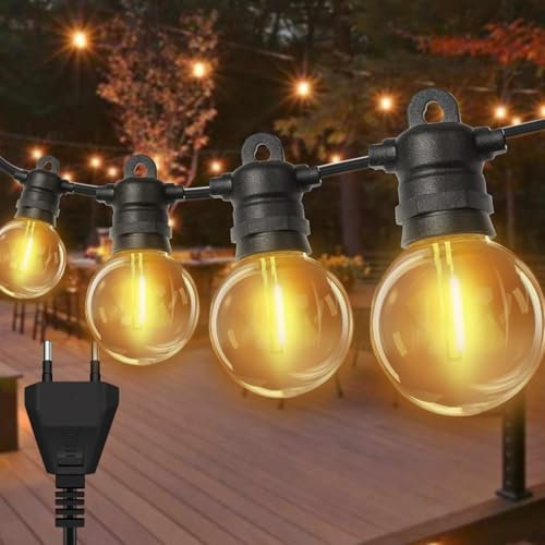 lP68 LED Lichterkette Außen, 10M 17 Birnen + 2 Ersatz, G40 Gluhbirnen ABS Kunststoff Lichterkette Strom, Wasserdicht Outdoor Lichterkette Warmweiss fur Romantisch Garten Balkon