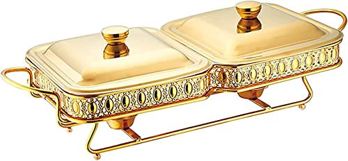 UQACHG Juego de Calentador de Alimentos para bufé de Acero Inoxidable de 3,6 Cuartos de galón, Tapa, Soporte sólido y Soporte para Combustible, Color Plateado,Gold