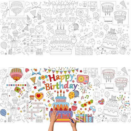 CAMOSE Geburtstagstischdecke zum Ausmalen, zum Ausmalen für Kinder, riesige Tischdecke zum Ausmalen für Happy Birthday, Party-Dekorationen, Aktivitätsgeschenke