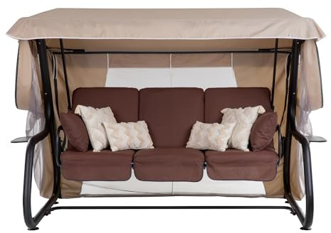 PATIO Hollywoodschaukel mit Liegefunktion 4 Sitzer 179 cm Venezia Lux mit Auflagen Sonnendach Moskitonetz Seitentische Boho