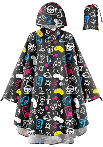 OlyPegic Kids Rain Poncho with Hooded Reusable Waterproof Lightweight Ponchos Kids Boy Girl Raincoat Outwear