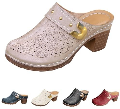 Clogs et mules pour femmes avec talon, chaussures fermées à l'avant ouvertes à l'arrière, sandales d'été pour femmes avec talon bloc, pantoufles respirantes, bottines confortables, mules boho, sabots
