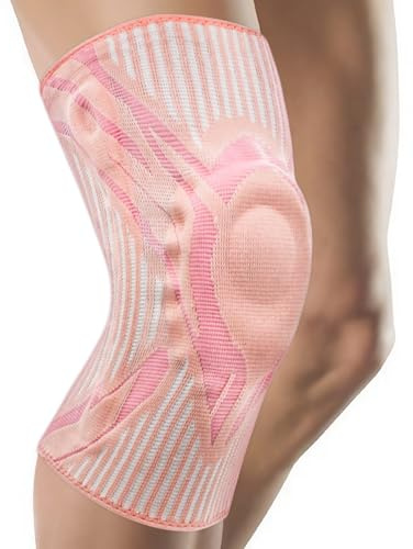 GUARVEX Kniebandage Männer/Damen, Komprimierte Kniebandage mit Patella Gel Pads & Feder Seitenstabilisatoren, Kniestütze für Laufen, Meniskusriss, Arthritis, Gelenkschmerzlinderung, Pink, L