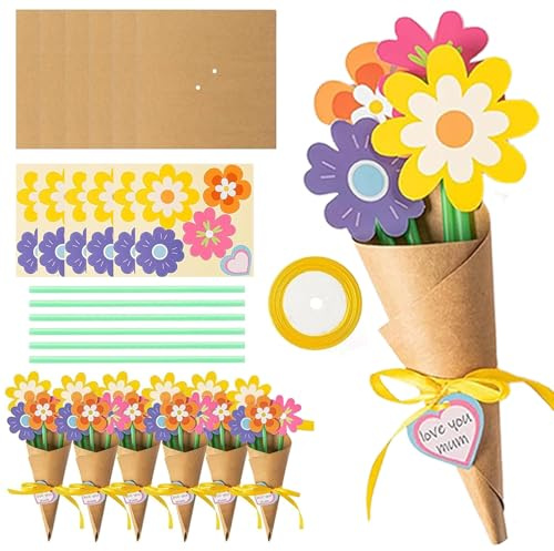 Zuzer 6 Set Papierbastelsets für Kinder, Blumen Papier Basteln, Muttertag Greeting Card, Blumen Bastelkoffer für Birthday Gifts, Mother's Day Gifts, Greeting Cards