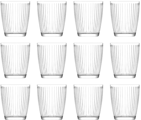 LAV 340ml Hestia Glass Tumblers - Clear - 12x Dishwasher Safe Kitchen Water Cocktail Juice Gin Wine Whisky Drinking Glassware Glasses Set
