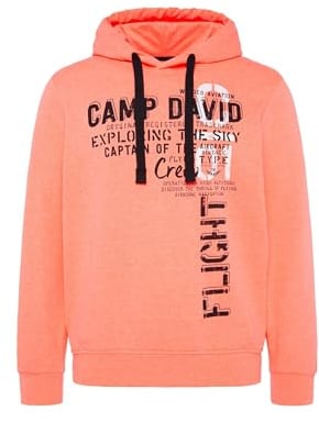 Camp David Herren Hoodie mit Logo Artwork Speed Orange Neon, XXL