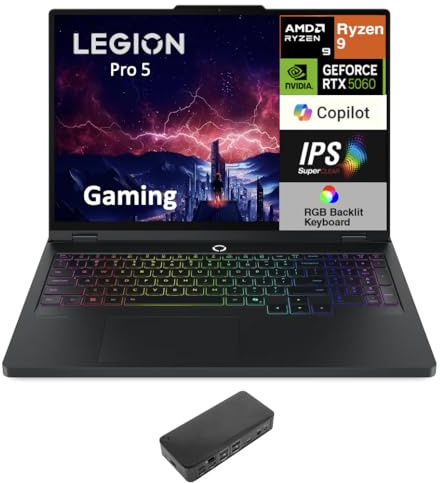 Lenovo Legion Pro 5 Gaming Laptop 16.0 WQXGA (AMD Ryzen 9 8945HX, GeForce RTX 5060 8GB, 32GB DDR5, 2TB PCIe SSD, Win 11 Pro) w/USB-C Dock
