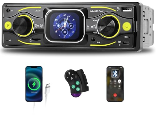 GOHHDL RDS Autoradio Bluetooth mit 2,17-Zoll-Touchscreen, 1-DIN Autoradio mit FM/AM/RDS Radio, USB/TF/AUX/Typ-C Wiedergabe, Sprachsteuerung, Lenkradsteuerung + RGB-LED-Beleuchtung
