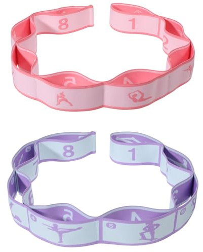 2 Pcs Elastic Yoga Stretching Strap with Loops 8-Loop Dance Stretch Band Adjustable Leg Stretch Strap Stretching Bands for Flexibility Multi-Loop Exercise Bands for Pilates, Latin and Yoga