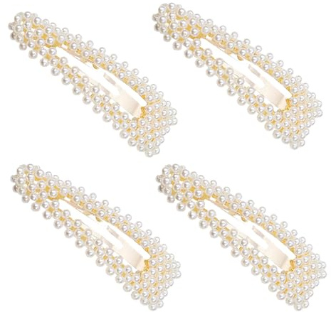 YFTRFR 4 Piezas Horquillas de Perlas, Elegante Accesorios Metal Snap Hair Clip Joyas Decorativas para el Cabello para Boda, Falso, Fiestas, Veladas, Uso Diario, Señoras, Niños(Blanco Perla)