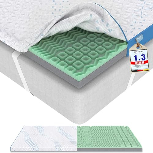 Grbsy 7CM Matratzentopper H5/H6 – Topper 90x200 Gel- & Bambuskohle-Memory-Schaum, optimierte 7-Zonen Profilstruktur für präzisere Unterstützung, Waschbarer Tencel-Bezug, für Boxspringbett &Schlafsofa