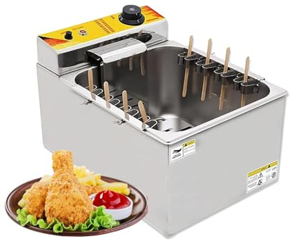 Gewerbefriteuse Edelstahl 12l Mit Temperaturregelung Für Pommes, Corn Dogs Und Hähnchenflügel, 1900w, Für Restaurant- Und Catering-Betriebe