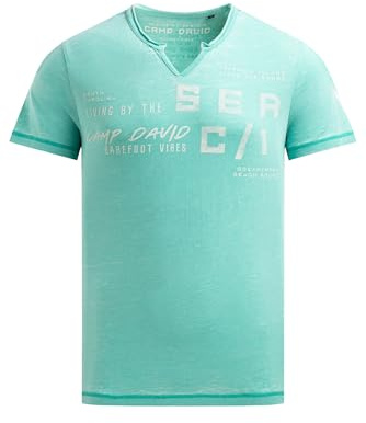 Camp David Herren Ausbrenner-Shirt mit Used Look und Label Prints Island Green, XL